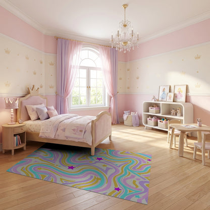 Retro Groovy Pastel Wavy Stars Rug