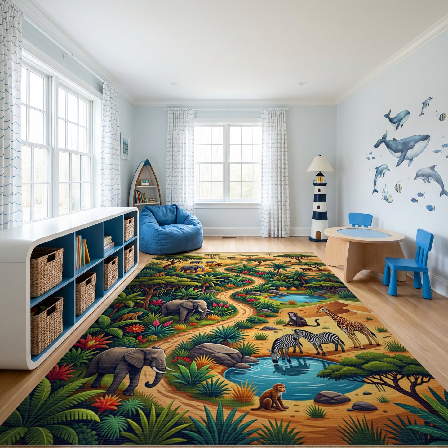 Vibrant Savanna Wildlife Path Rug