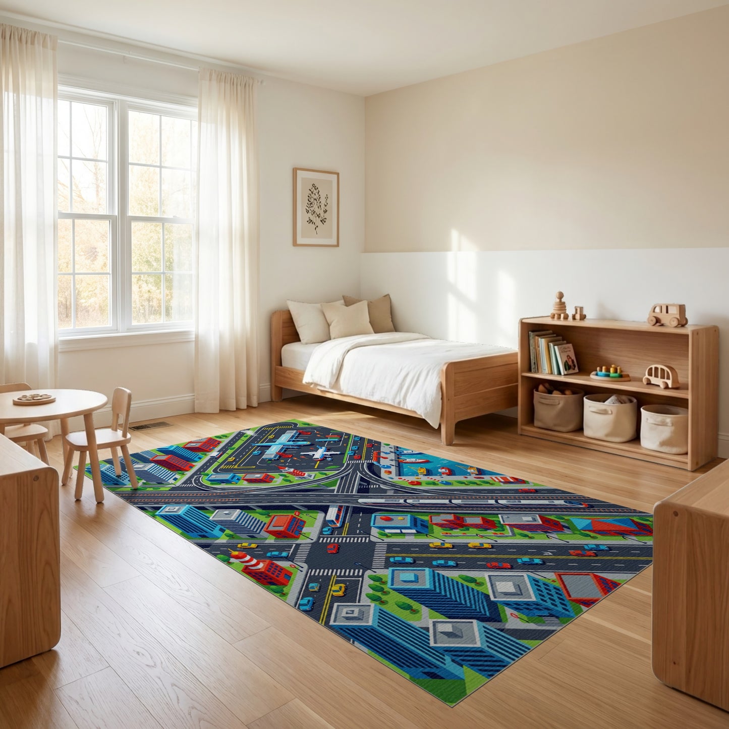 Vibrant Isometric City Transport Rug
