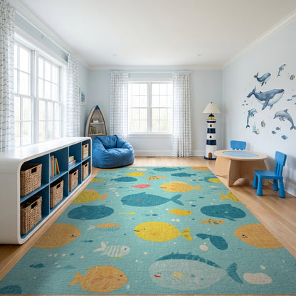 Whimsical Colorful Fish Pattern Rug
