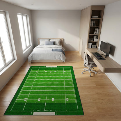 Green Football Field Yard Lines Rug