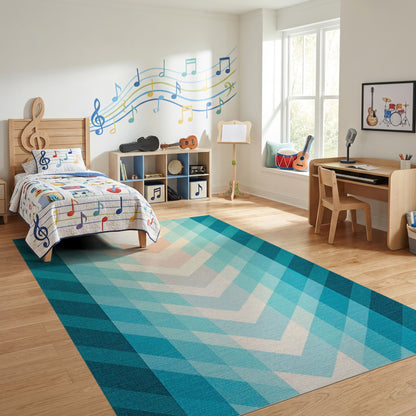 Modern Teal Chevron Gradient Rug