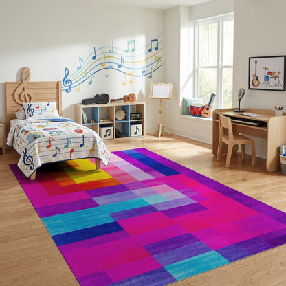 Vibrant Geometric Color Blocks Rug