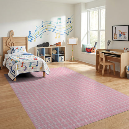 Geometric Pink White Grid Rug