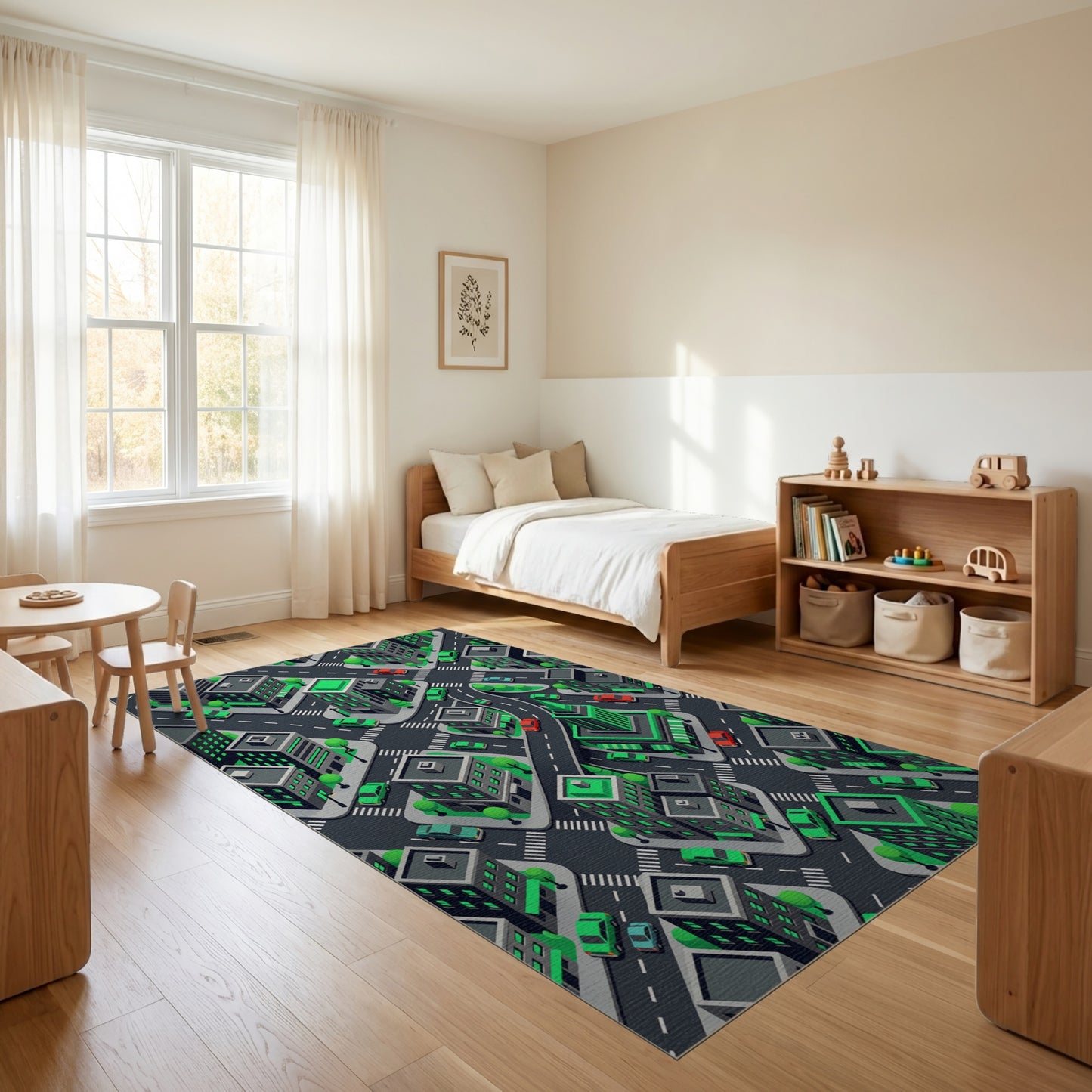 Modern Isometric Green City Grid Rug