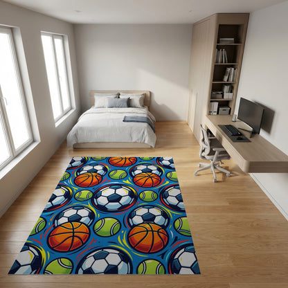 Vibrant Basketball Soccer Tennis Balls Rug