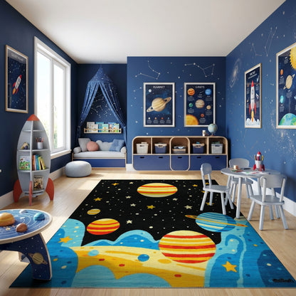 Vibrant Striped Planets Stars Cosmic Rug