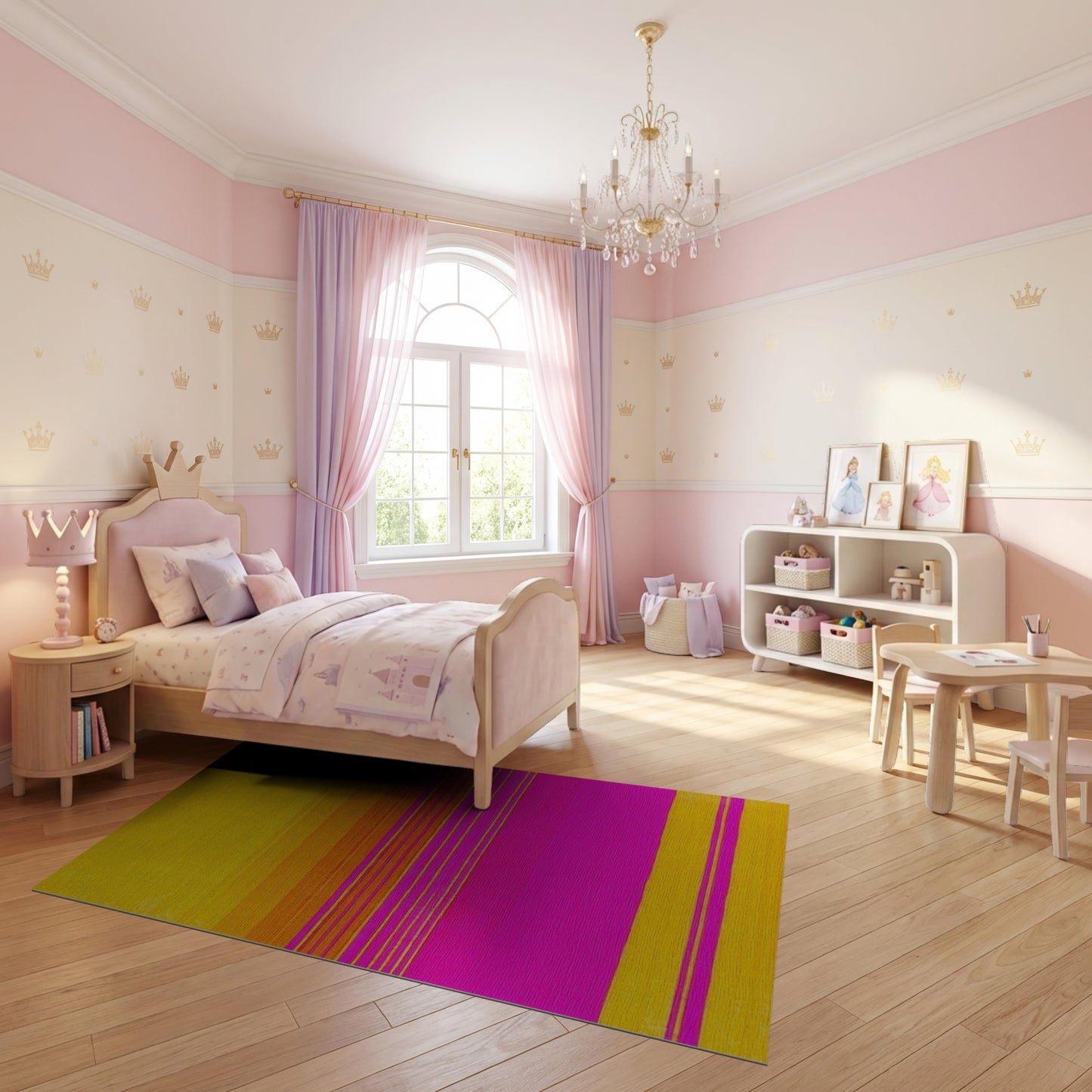 Yellow Orange Pink Horizontal Striped Rug