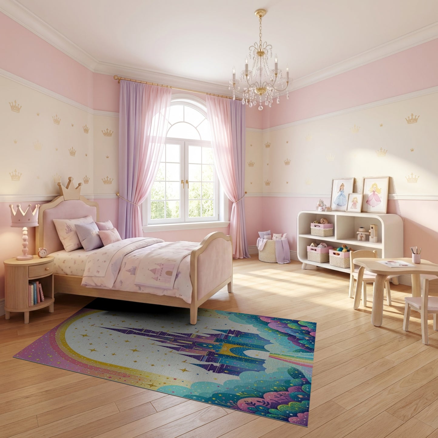 Whimsical Castle Rainbow Stars Rug