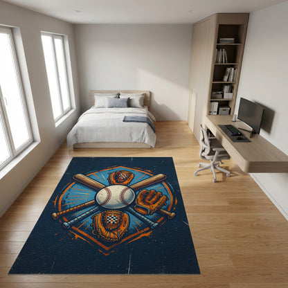 Vintage Baseball Bats Gloves Shield Rug