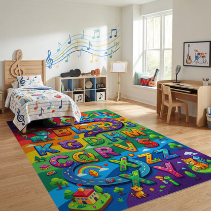 Playful Colorful Alphabet Animals Road Rug