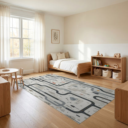 Whimsical Winding Roads Trees Cityscape Rug