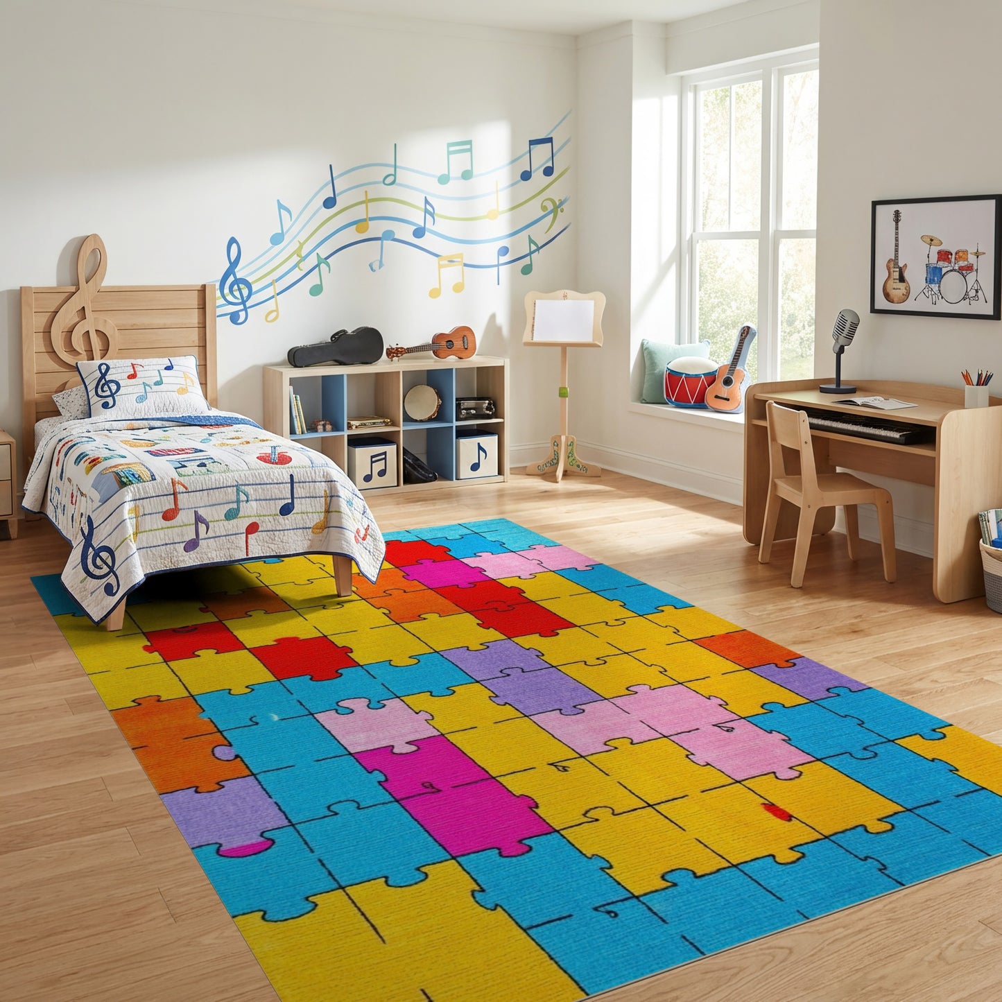 Colorful Jigsaw Puzzle Mosaic Rug