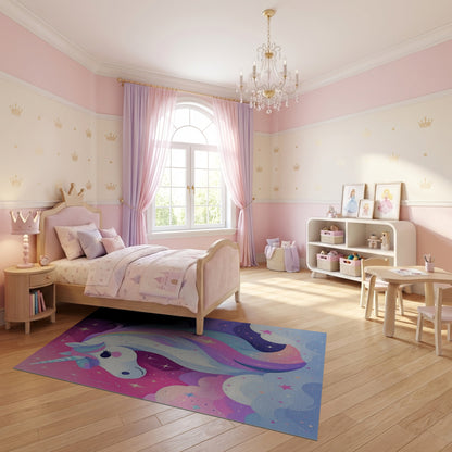 Whimsical Unicorn Stars Rainbow Clouds Rug