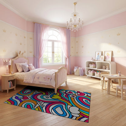 Vibrant Rainbow Wavy Hearts Stars Rug