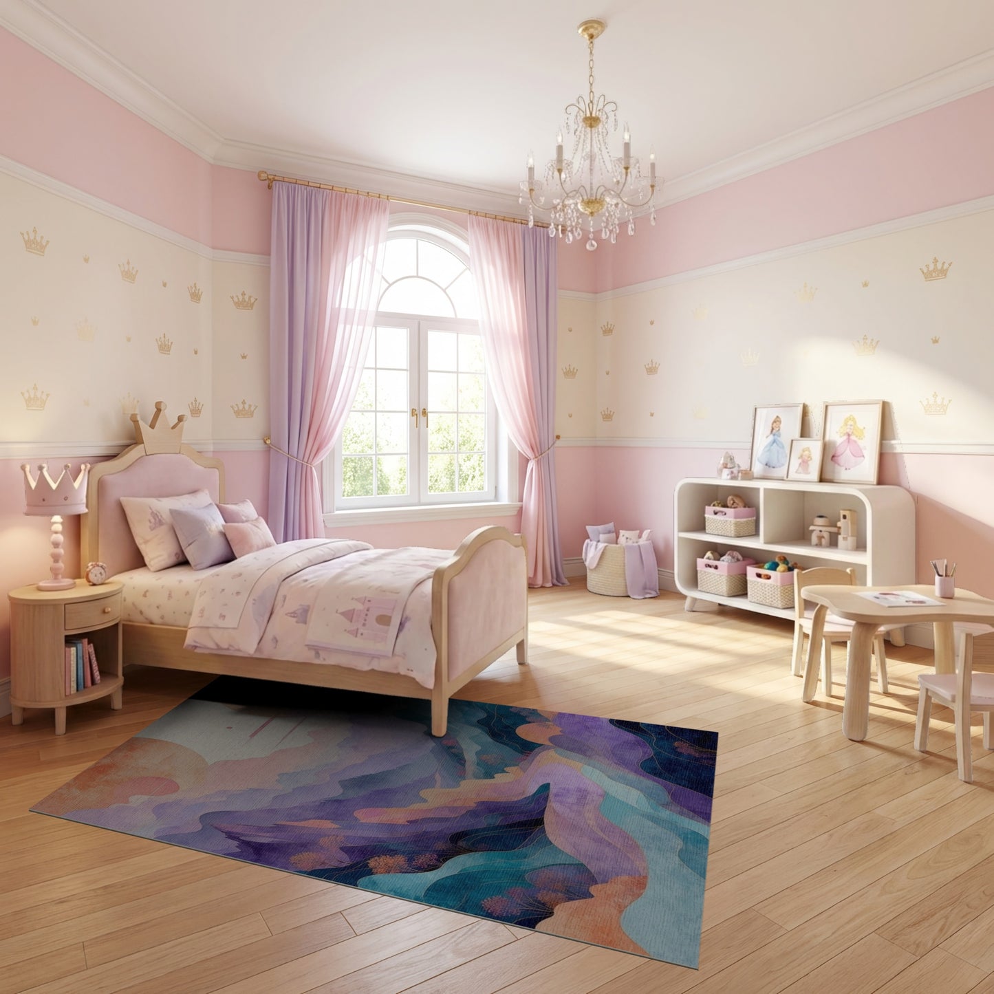 Dreamy Pastel Mountains Orange Suns Rug