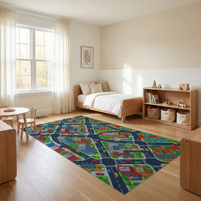 Vibrant Isometric Cityscape Pattern Rug