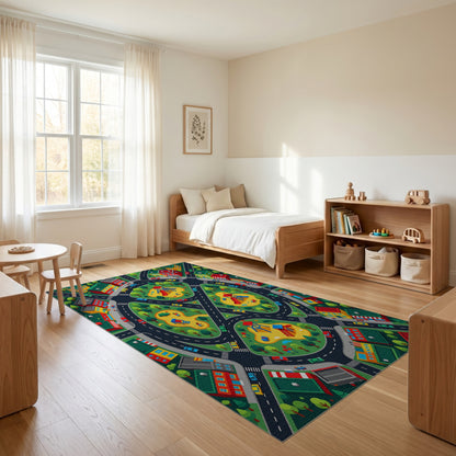 Colorful Whimsical City Playground Parks Rug