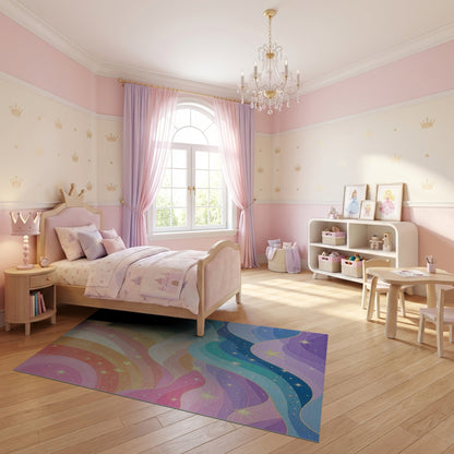 Whimsical Sparkling Rainbow Waves Rug