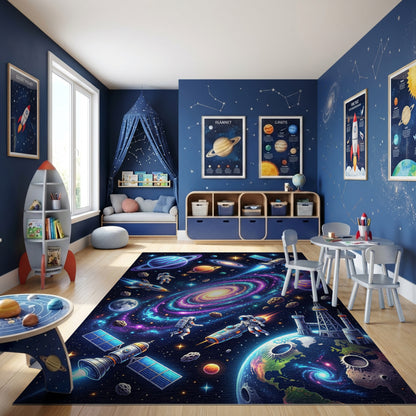 Vibrant Neon Cosmic Galaxy Astronauts Rug
