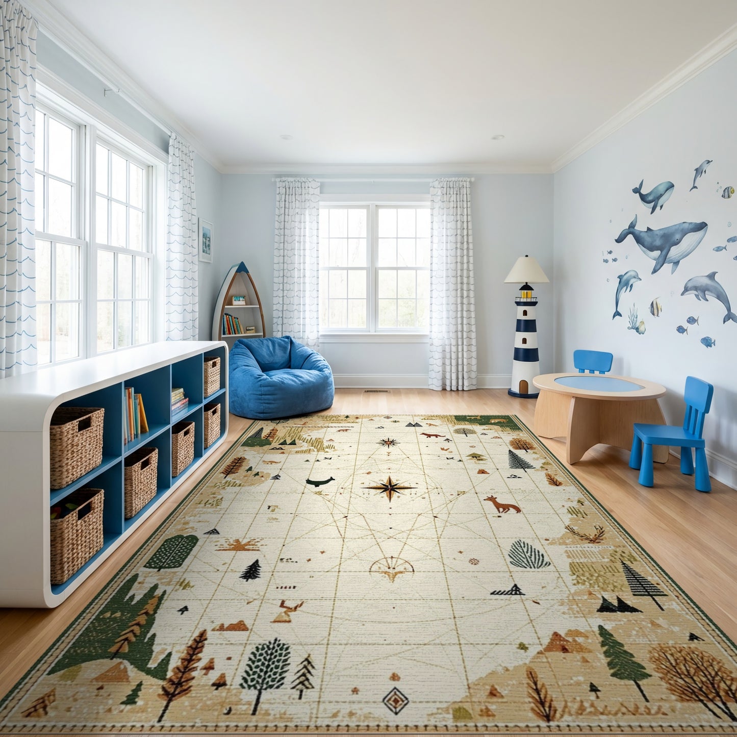 Earthy Forest Animals Map Rug