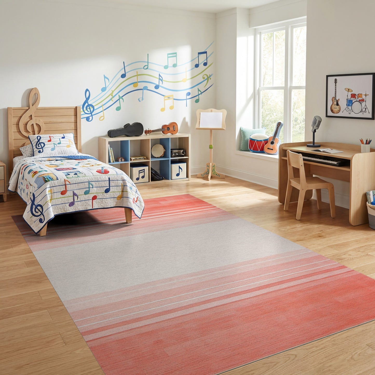 Modern Coral Gradient Stripes Rug
