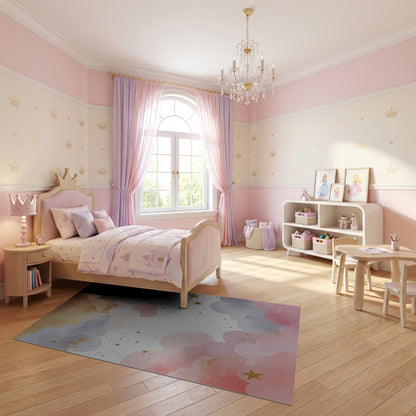 Dreamy Pastel Clouds Gold Stars Rug