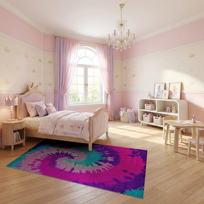 Pink Purple Teal Spiral Tie Dye Rug