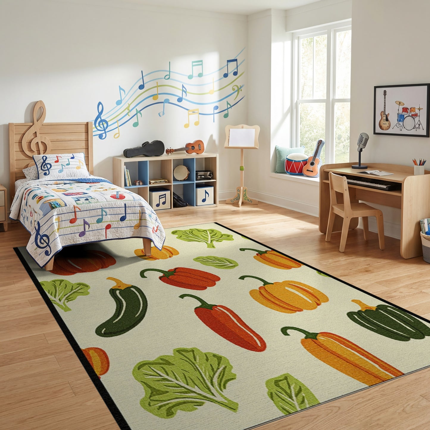 Whimsical Pumpkin Pepper Greens Harvest Rug