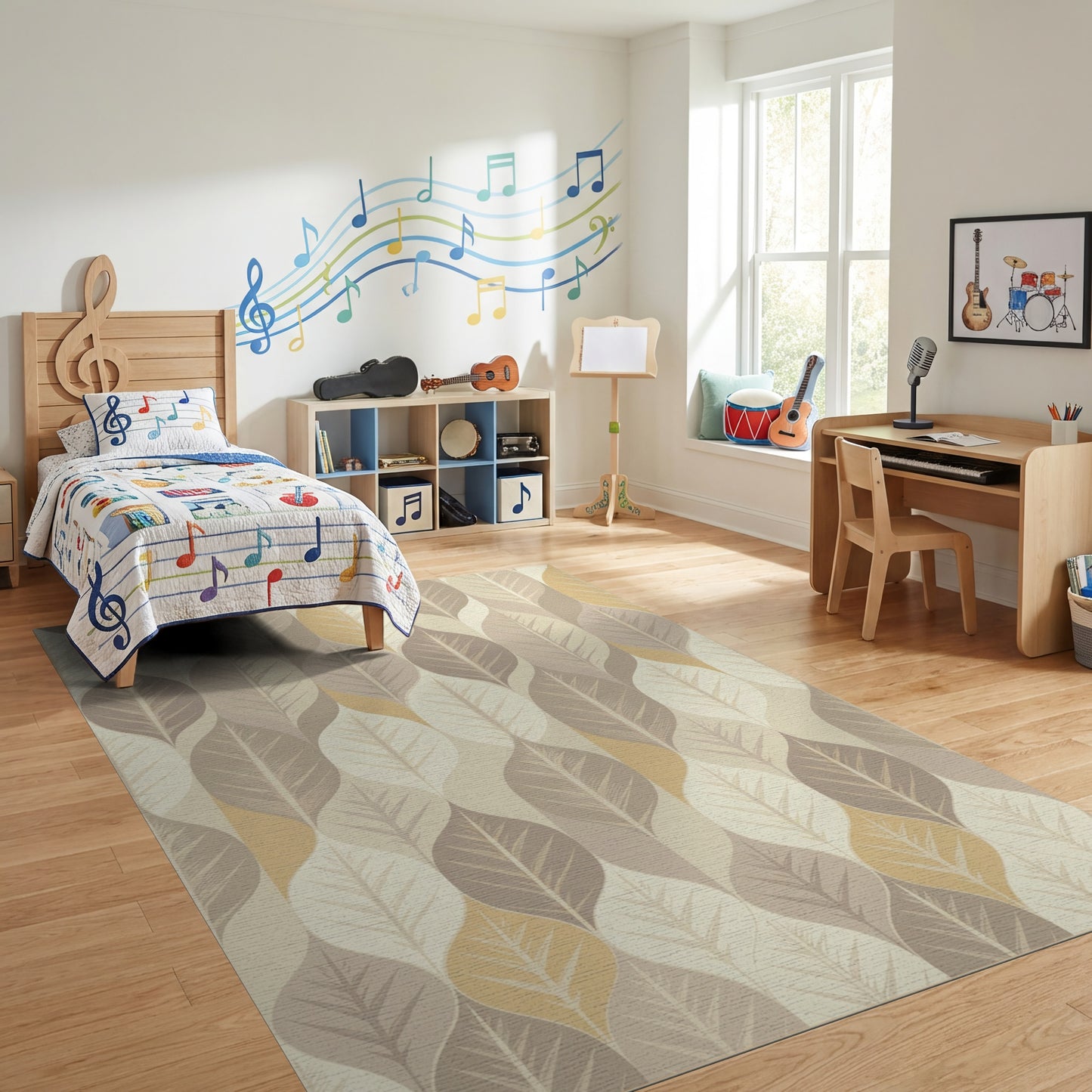Modern Overlapping Leaves Neutral Tones Rug