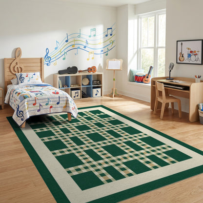 Classic Green Plaid Check Rug