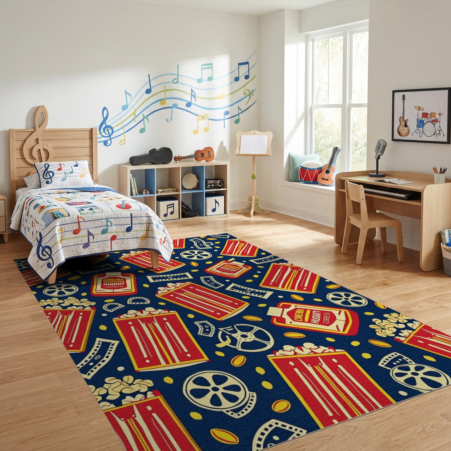 Retro Red Popcorn Film Reels Rug