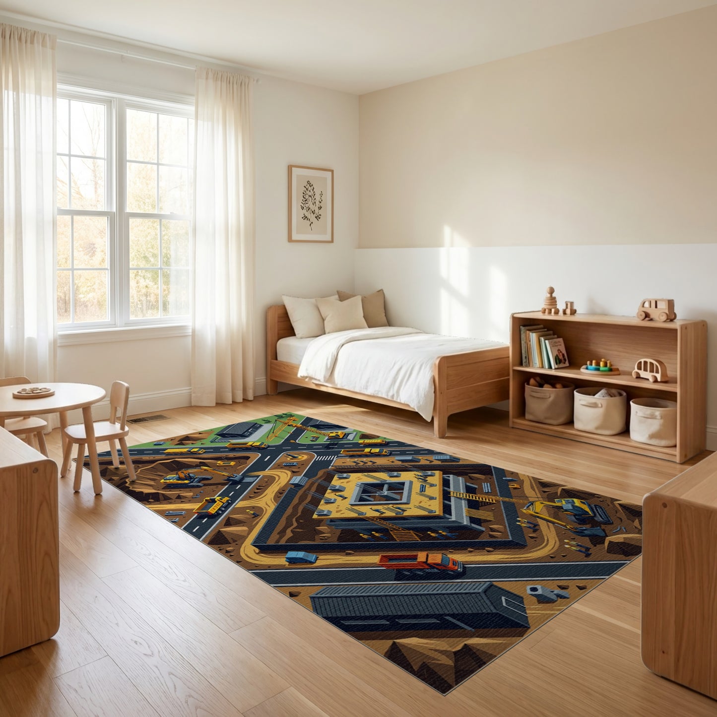 Vibrant Isometric Construction Site Rug