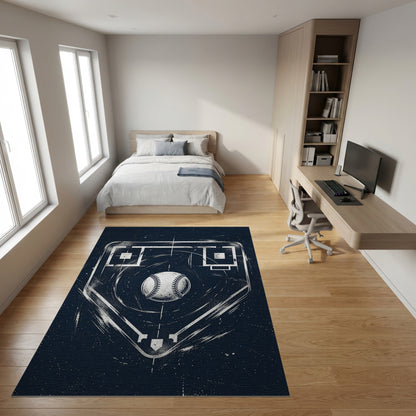Distressed White Baseball Diamond Navy Rug