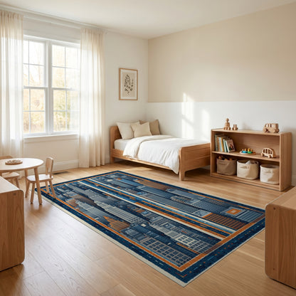Urban Navy Orange Skyline Rug