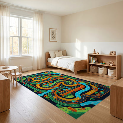 Vibrant Playful Winding Roads Adventure Rug