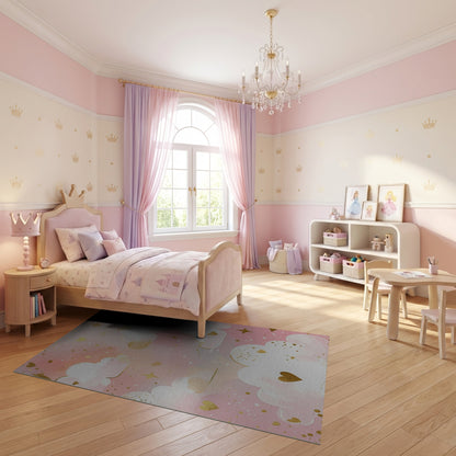 Whimsical Pink Clouds Hearts Stars Rug