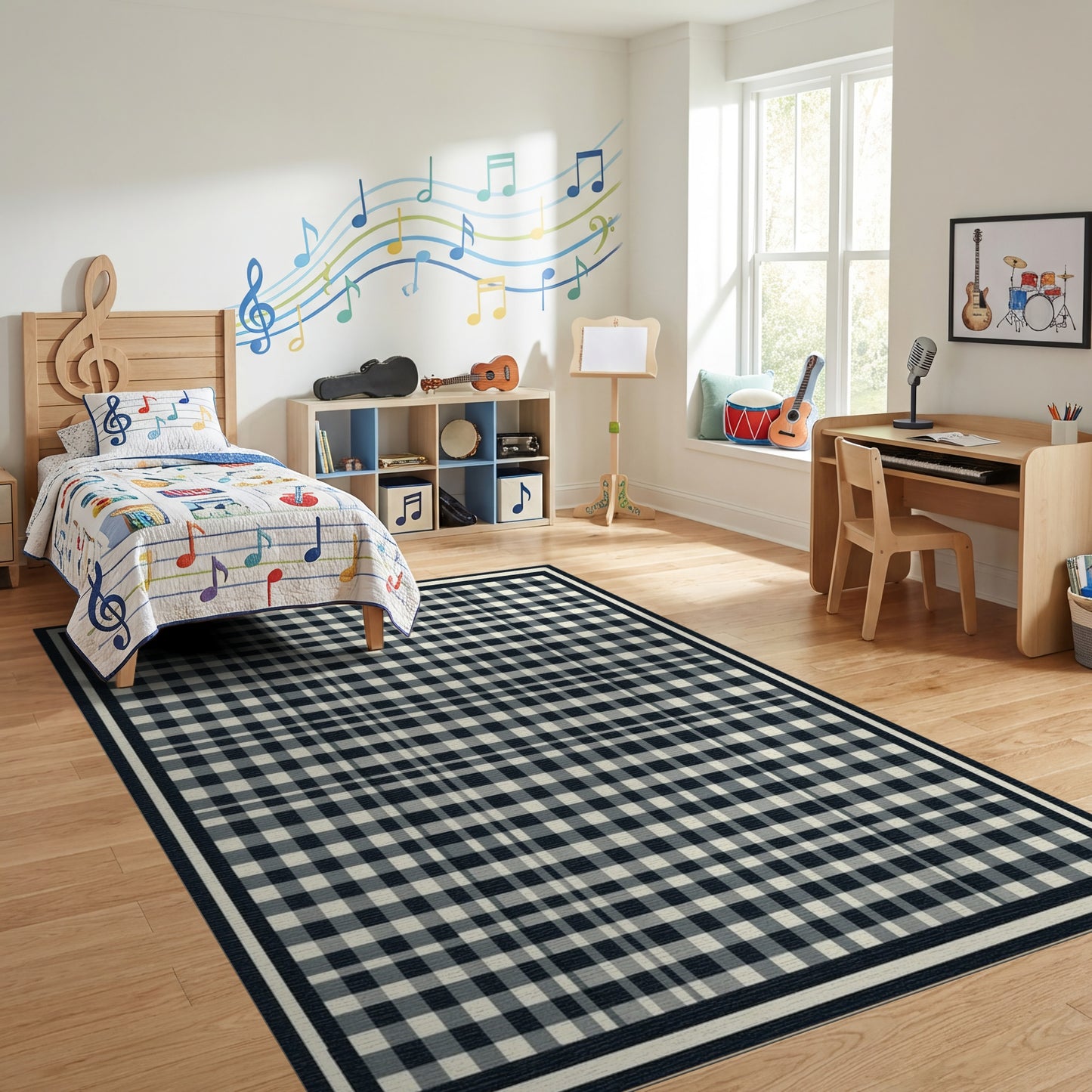 Black White Checkered Gingham Rug