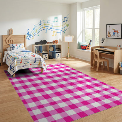 Classic Pink White Gingham Rug