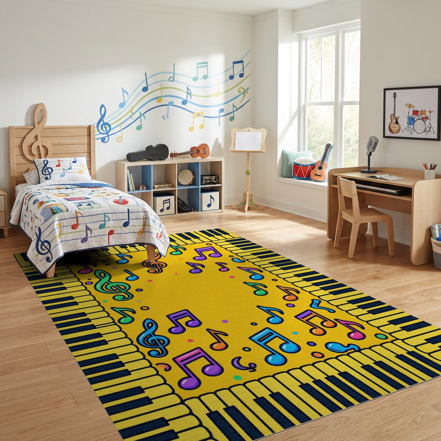 Yellow Piano Keys Colorful Notes Rug