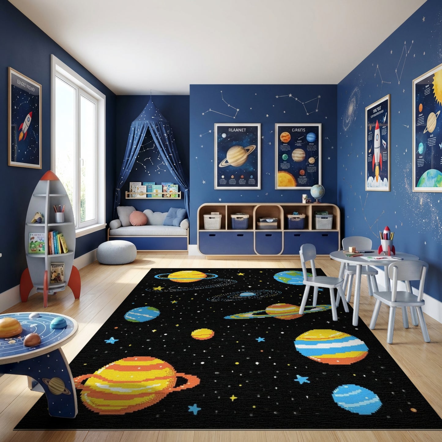 Pixelated Cosmic Planets Stars Rug 2