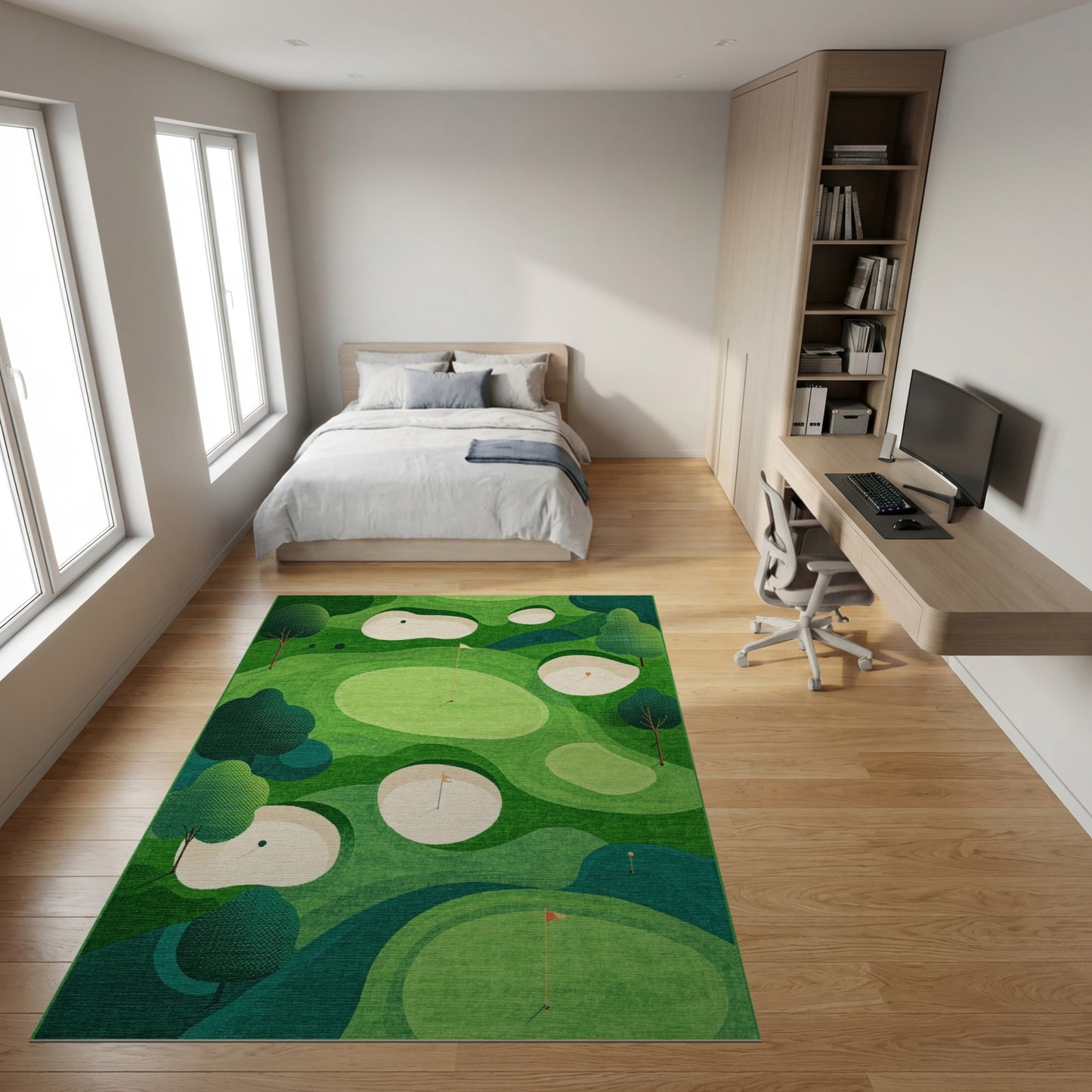 Lush Green Golf Bunkers Trees Rug