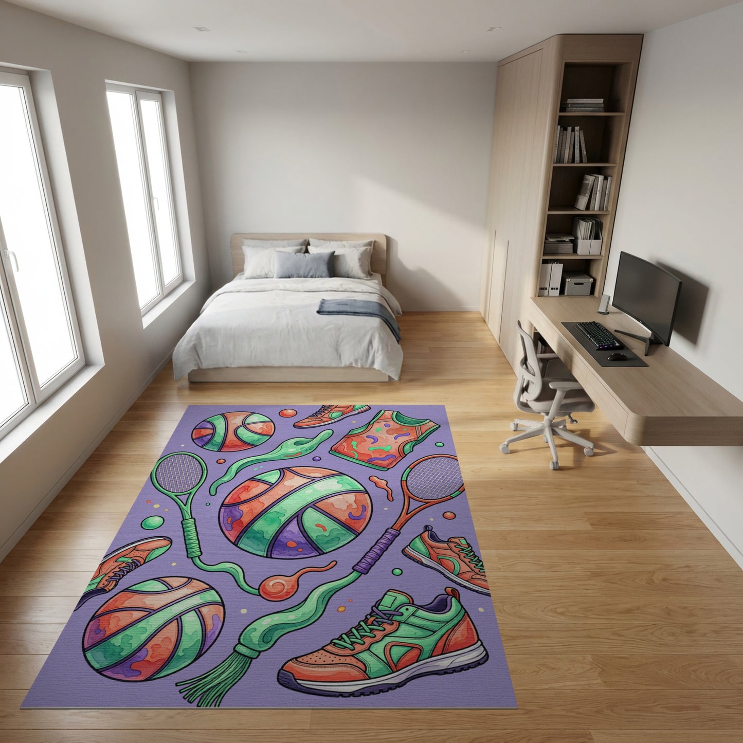 Vibrant Basketball Tennis Sneaker Pattern Rug