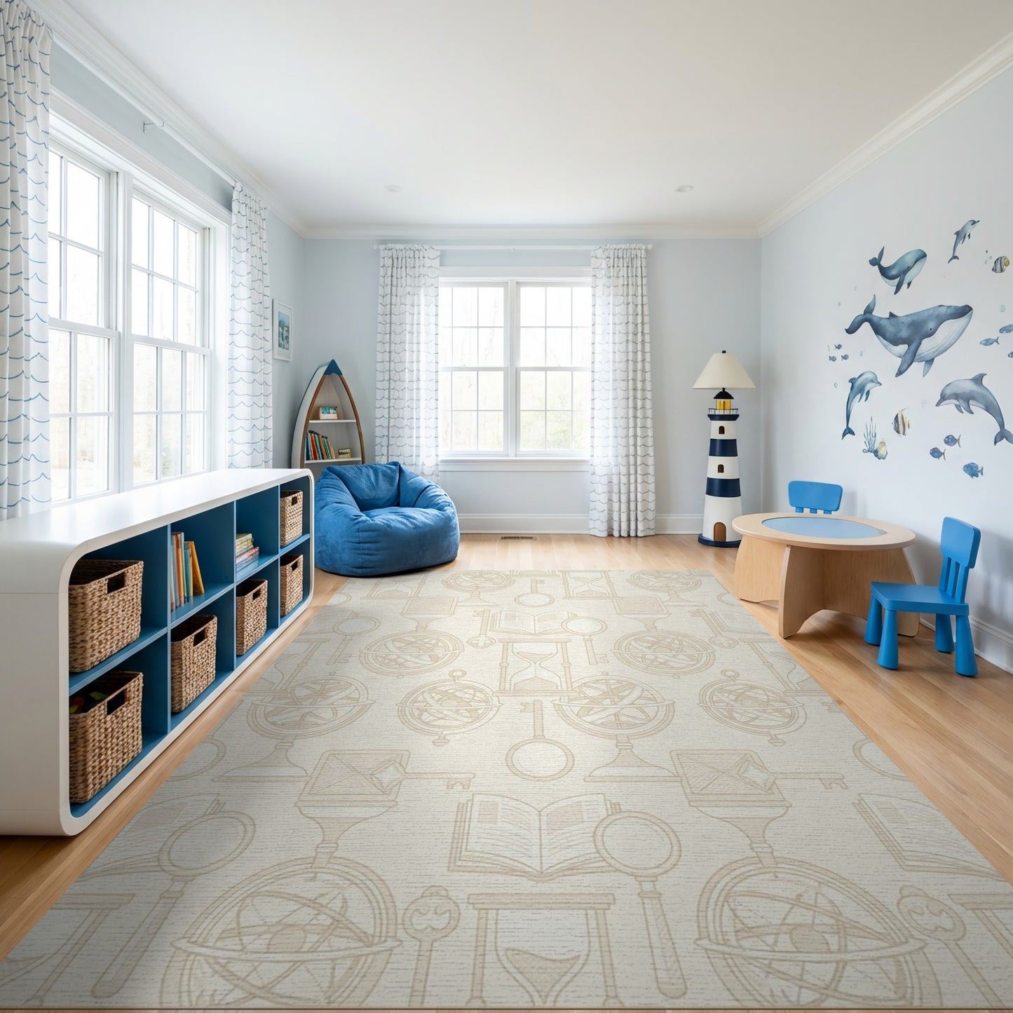 Vintage Hourglass Key Celestial Globe Rug