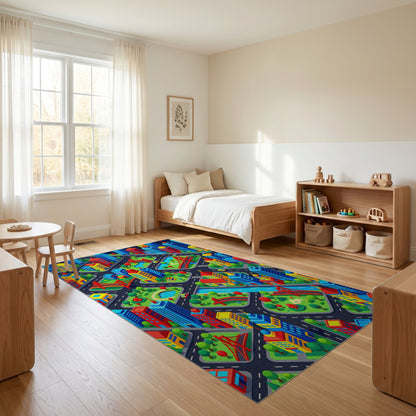 Colorful Isometric City Bridges Parks Rug