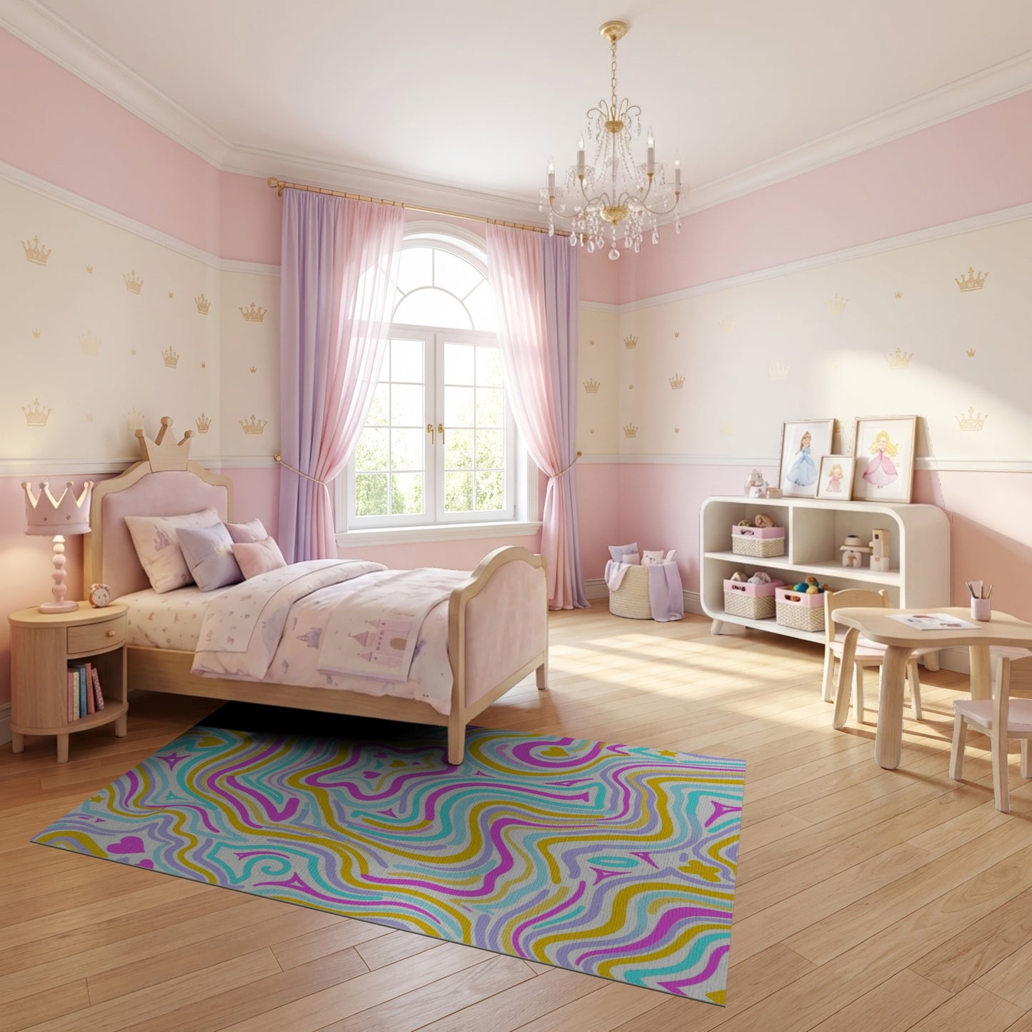 Vibrant Wavy Hearts Stars Rug