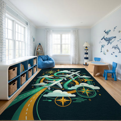 Modern Airplane Compass Trails Rug
