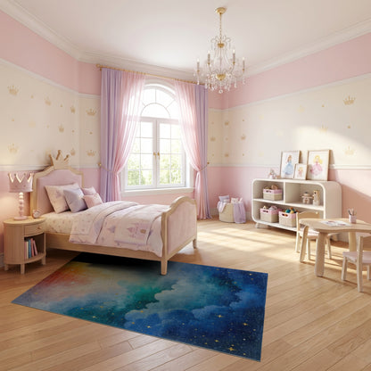 Radiant Blue Orange Starry Clouds Rug