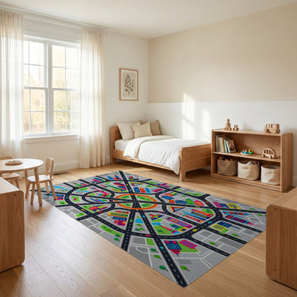 Vibrant City Streets Skyscrapers Rug