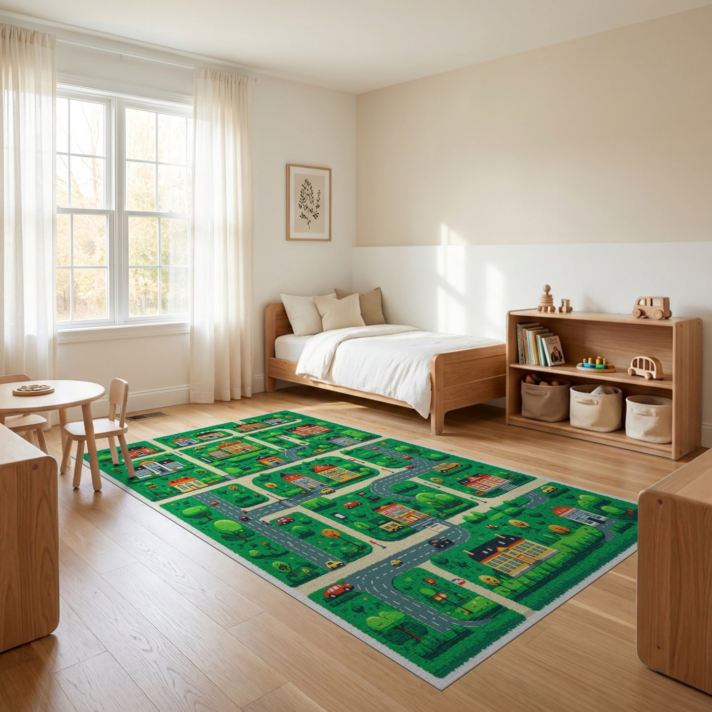 Whimsical Colorful Town Map Rug